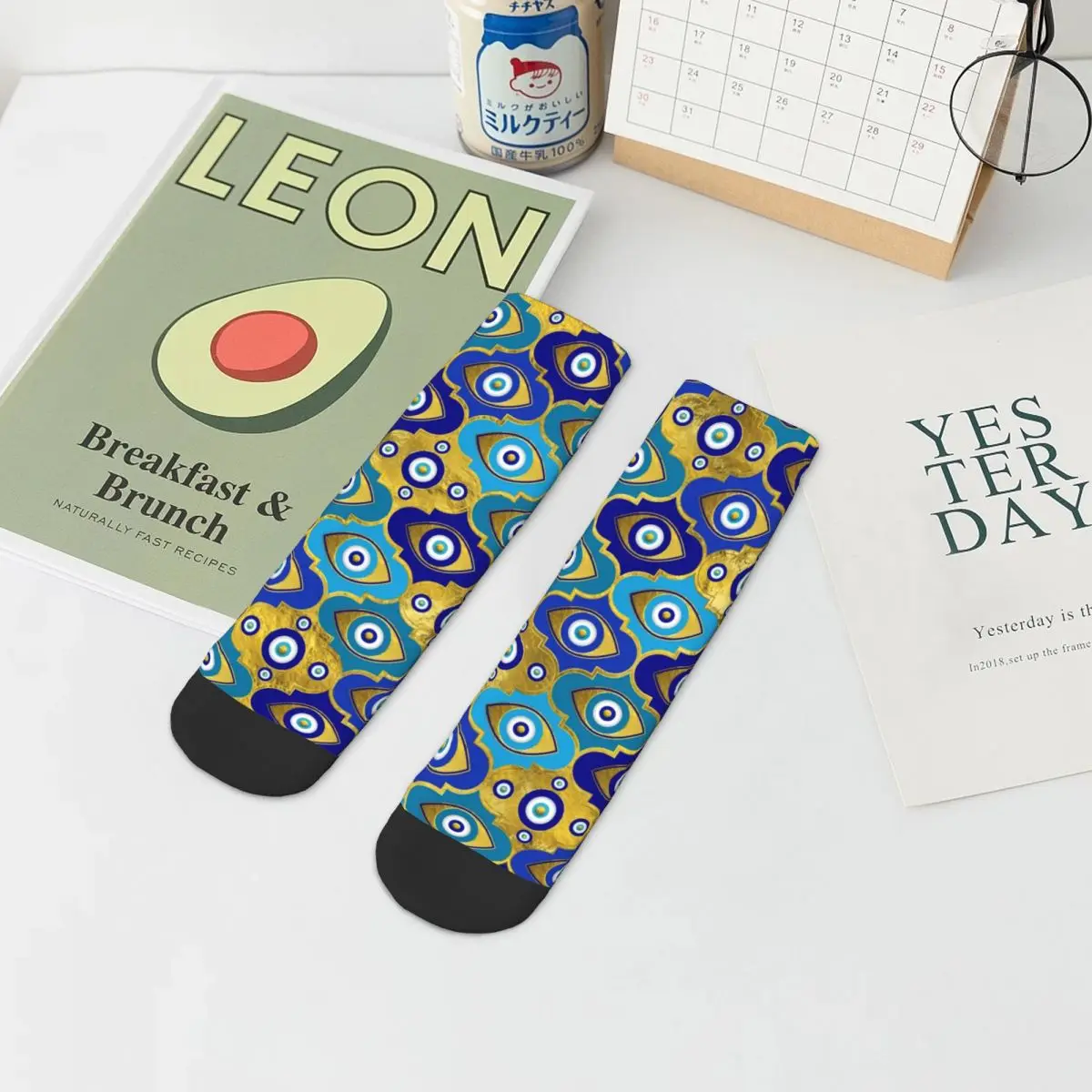 

Blue Evil Eye Print Socks Nazar Charm Durable Outdoor Short Tubes Large Chemical Fiber Kid Decorative Socks
