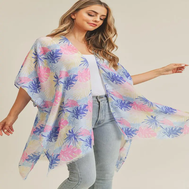 

Hand Drawn Tropical Leaves Kimono