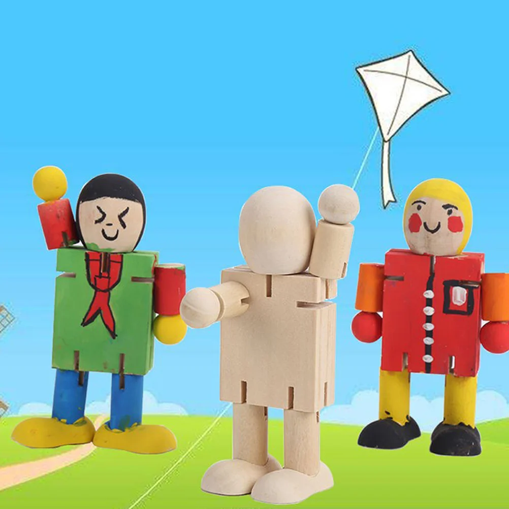 

12Pcs Wooden Robot DIY Crafts Painting Robot Dolls Crafts Wood Robot Models Graffiti Robots