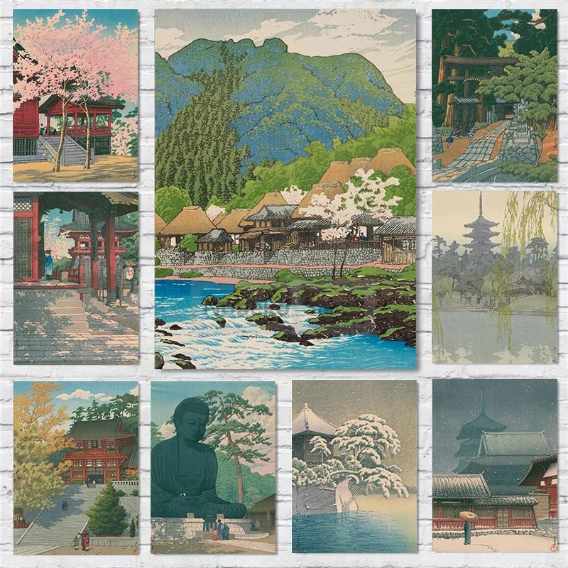 Японский постер Kawase Hasui Works японская архитектура укиё-э принты храм Холст