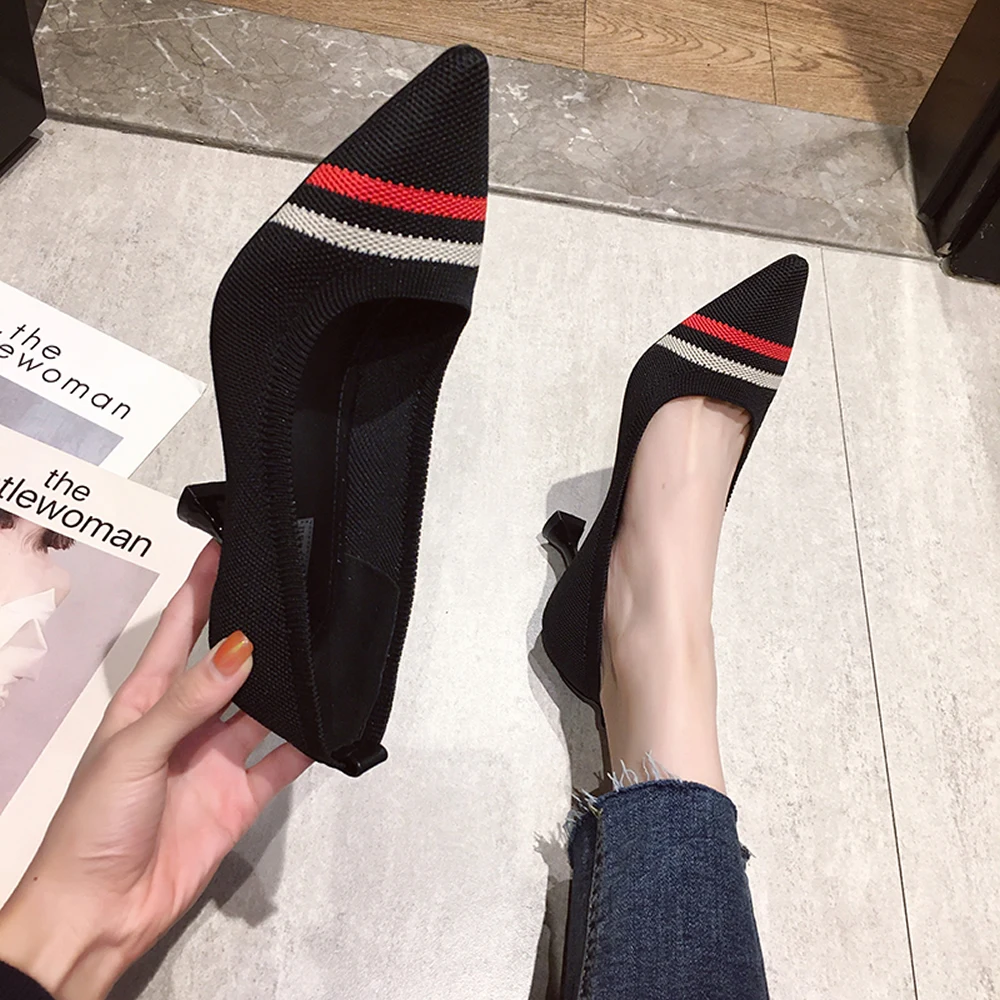 Walker Women's Casual Shoes Soft Bottom Knitted Flats Pointed-toe Shallow-mouth Mixed-color Flats For Autumn Size 36~40