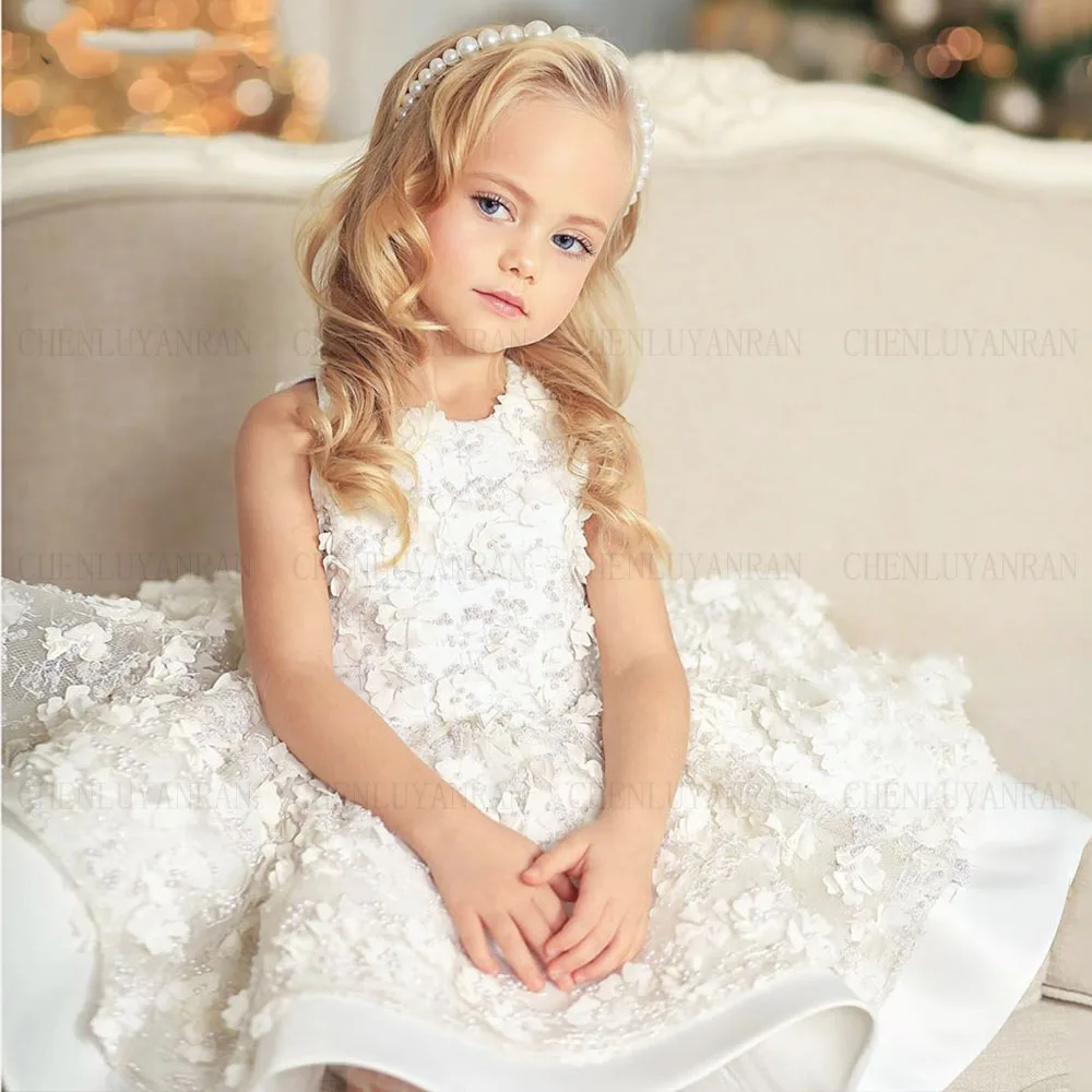 

Ivory O-Neck Princess Dress A-Line Lace Girl Party Dresses Flower Girl Dresses 2023 Puffy Baby Girl Dress First Communion