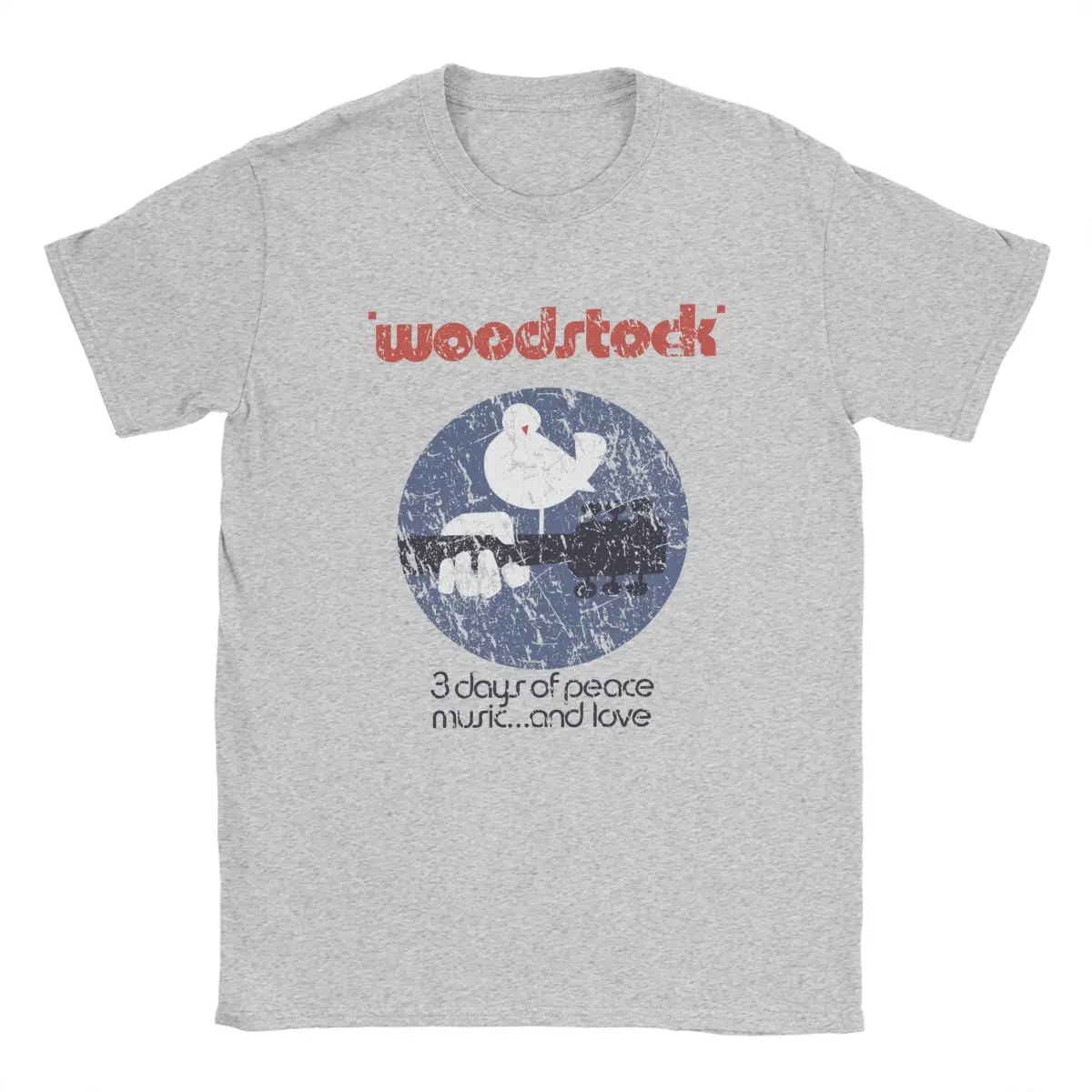 

Мужские Винтажные футболки Woodstock, футболки из чистого хлопка с коротким рукавом, мир, любовь, музыка, футболки с круглым вырезом, Одежда большого размера