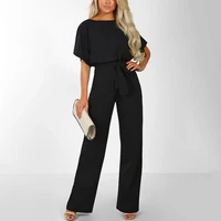 jumpsuit lace up high waist elegant women solid color straight leg romper for work