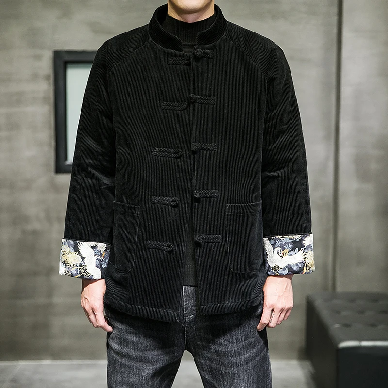 

2021 Winter Chinese Style Corduroy Padded Cotton Jacket Loose Tang Suit Ethnic Style Retro Parkas Men Clothing Kung Fu Coat