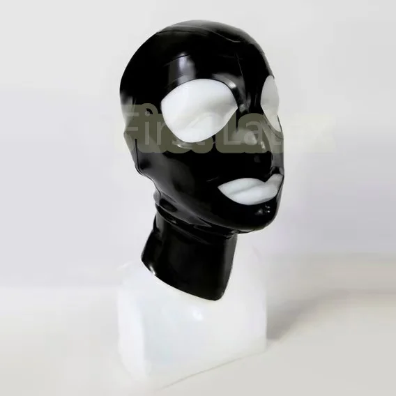 Головной убор ручной работы латексные капюшоны маска открытые глаза и рот фетиш