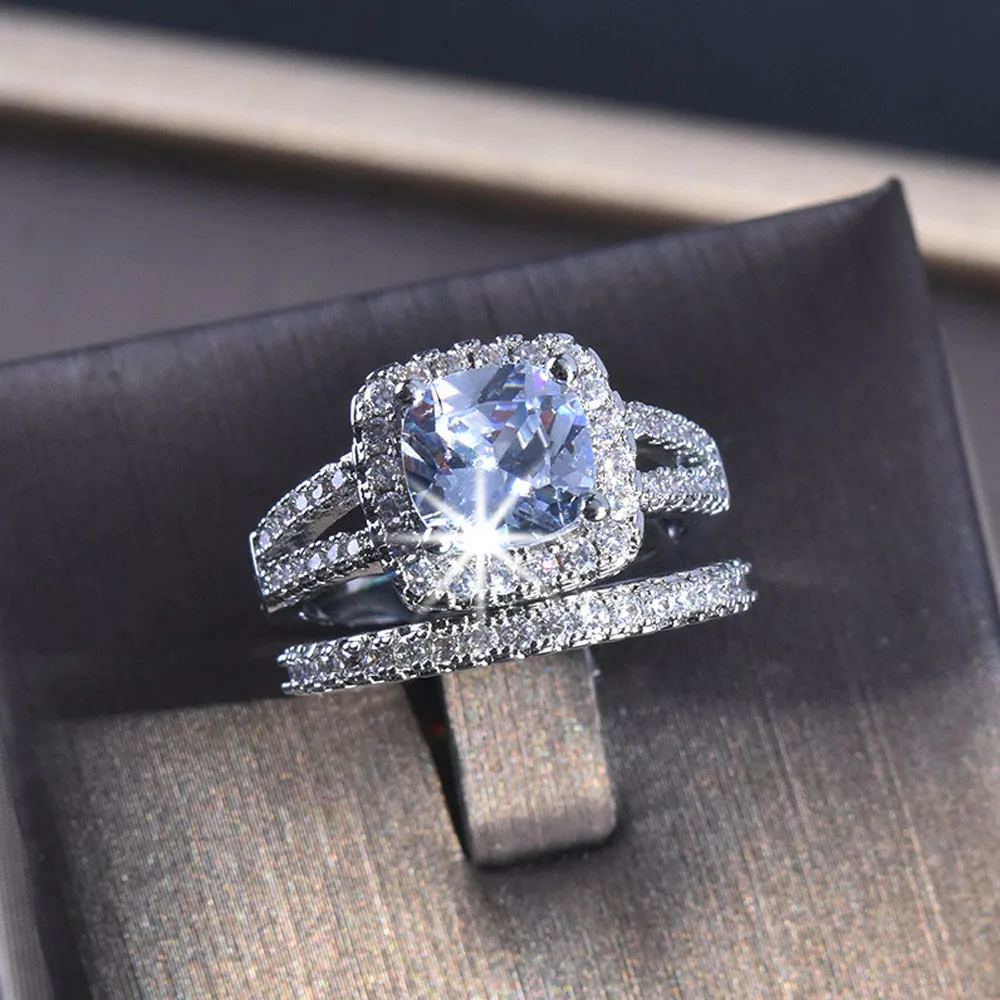 

HOYON Luxury 2 Carat 925 Silver Color Women's Diamond Ring moissanite Zircon Jewelry Engagement Wedding Ring Couple Gift Box