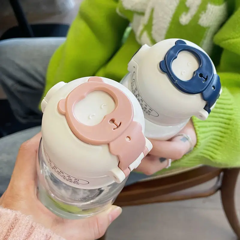 Kawaii Bear Клубничная бутылка для воды с соломинкой Для детей Девочка путешествие