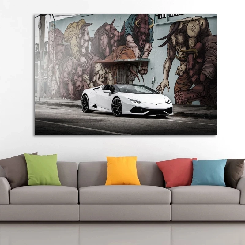 

Supercar Huracan Convertible Graffiti Street Home Decor Wall Art Posters Canvas Paintings Fabric Print Room Decoration