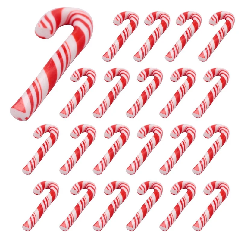 

200Pcs Red And White Handmade Christmas Candy Cane Miniature Food Dollhouse Home Decor Clay Candy Cane About 3.2X1cm