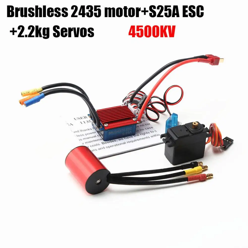 

S2435 2435 4500/4800kv 4p Sensorless Brushless Motor 25a Esc Electric Speed Controller 2.2kg Servo For 1/16 1/18 Rc Car Truck