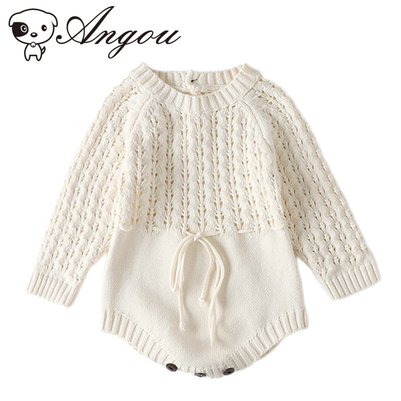 

Angou Toddler Baby Boys Girls Hollow Out Romper Solid Color Long Sleeves Jumpsuit Baby Boys Girls Knitted Romper Clothes