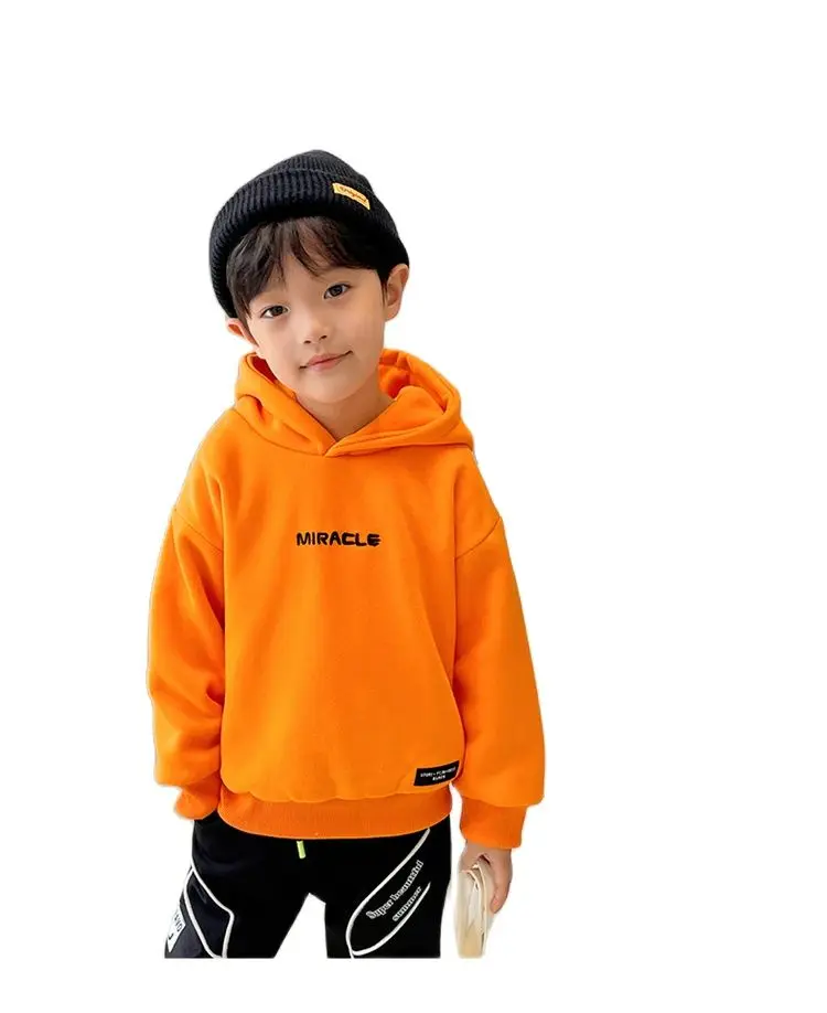 

Autumn Winter 3-9Years Boys Pullover Hoody Thickened Jacket Words Print Coat Horn Kids Warm Cotton Outwear Clothes Fashion