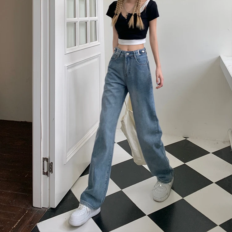 

N4796 High waist straight jeans women's new wide leg pants drape pants jeans