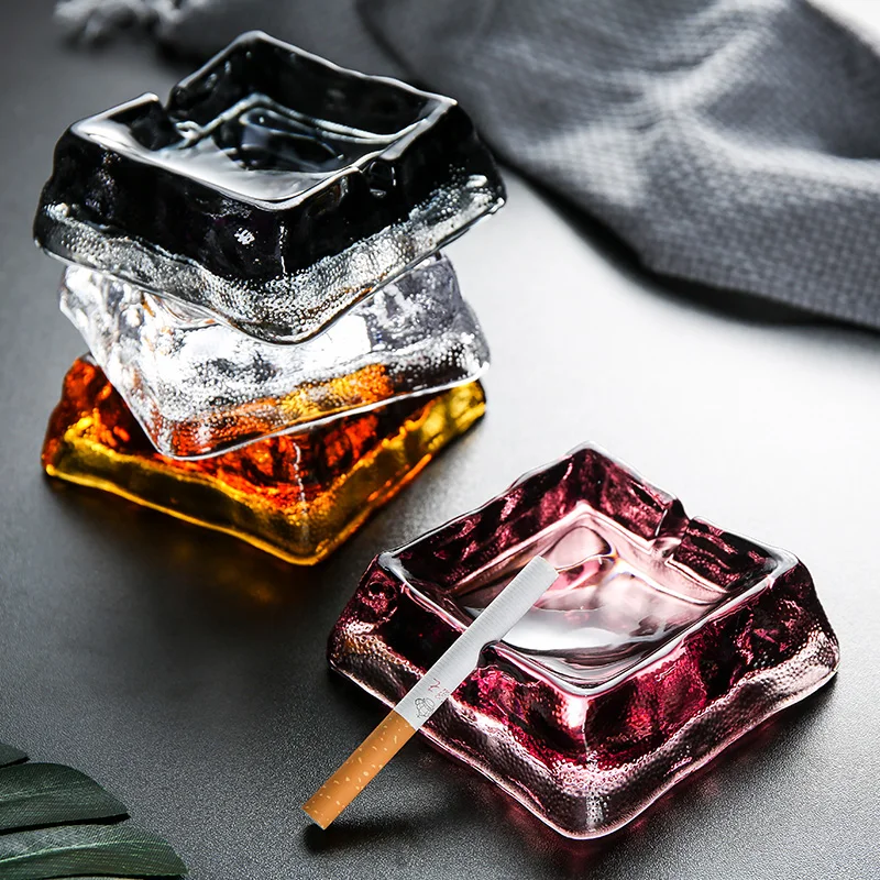 

Nordic Glass Crystal Creative Ashtray Modern Minimalist Household Trend Living Room Small Ashtray Anti-flying Ash Storage Box
