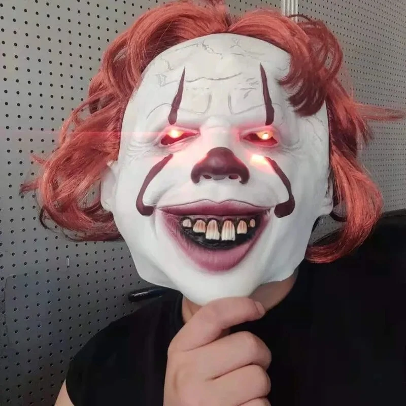 

Латексная светящаяся маска клоуна на Хэллоуин страшная светодиодная маска с париком