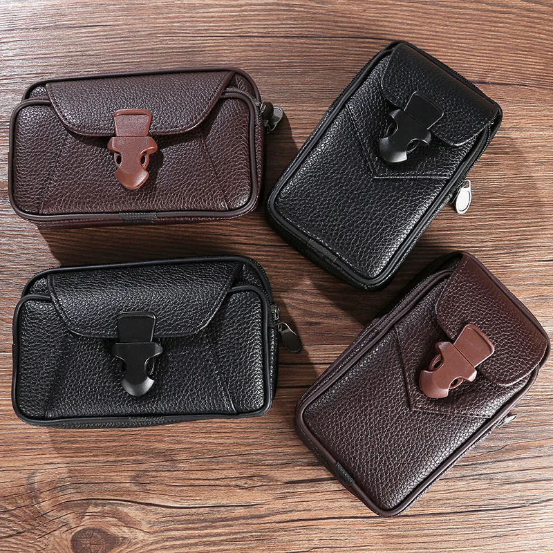 

Business Wallet Horizontal Case Style Packs Color Section Bag Belt Vertical Waist And Purse Men Multifunctional Leather Solid