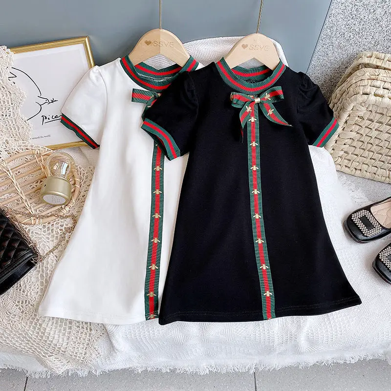

Girls Bow Dress 2022 Summer New Foreign Style Ribbon Skirt Baby Academic Princess Skirt