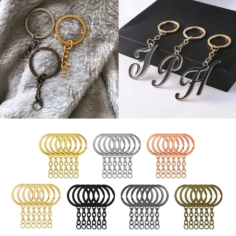 

70pcs 25mm Iron Keyrings Keychain Metal Double Ring Hanging Ring with Chain 7 Colors Keyrings Bulk for Keychains