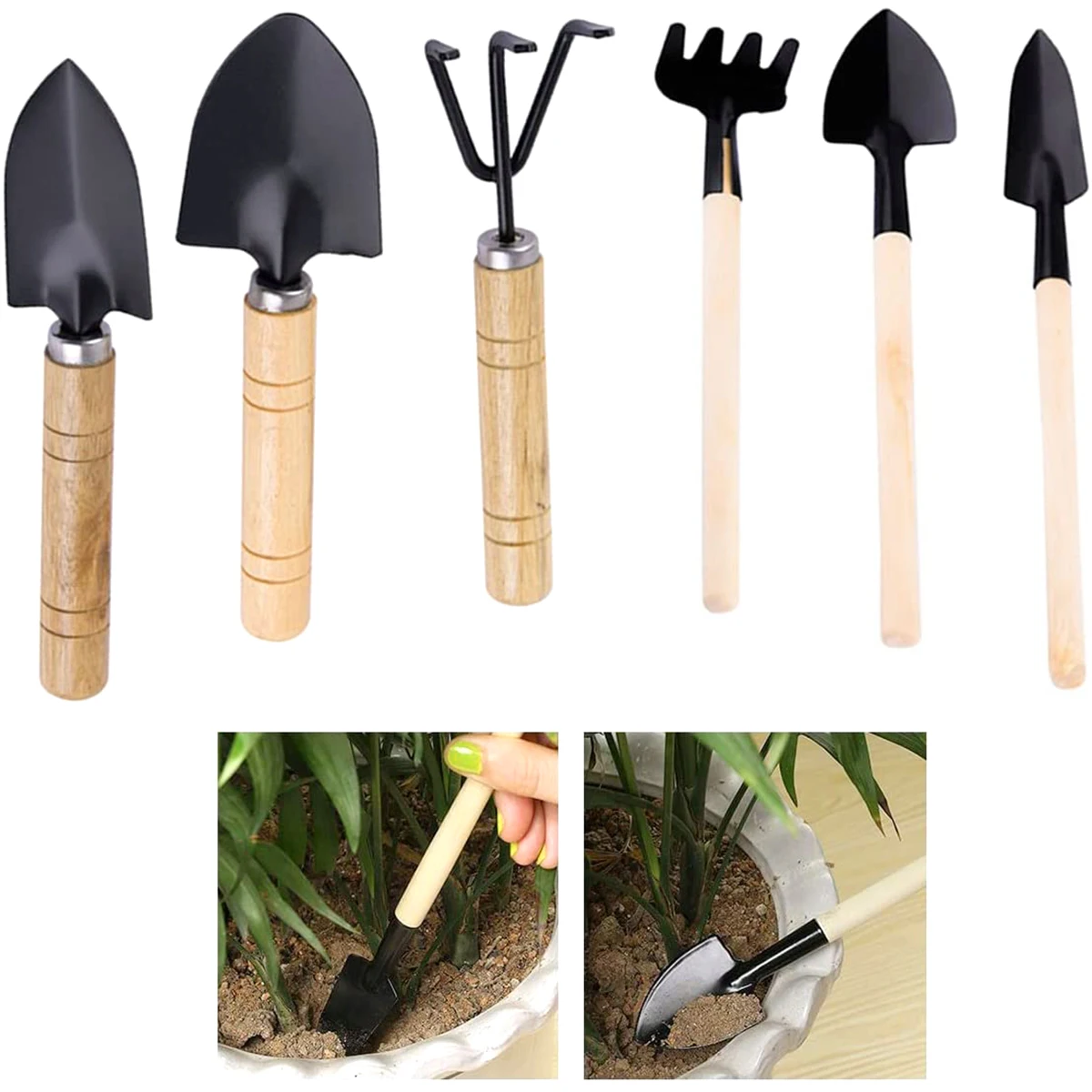 

6Pcs Garden Tools Set Miniature Planting Tool Mini Portable Transplanting Tool Shovel Rake for Garden Succulent Bonsai