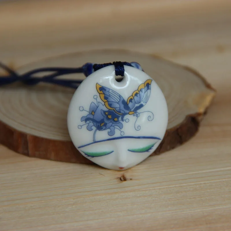 

Chinese Style Jewelry Blue and White Porcelain Cute Doll Pendant Men and Women Necklace Valentine's Day Ceramic Jewelry