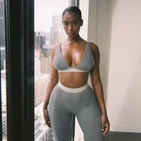 sport gym yoga set leggings women v neck crop top tracksuit 2022 casual running sportswear two piece sets slim fitness outifits