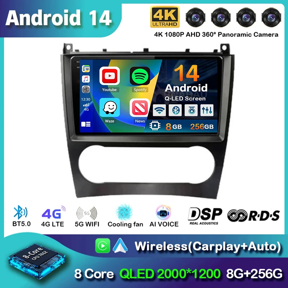 Android 14 Carplay авто радио для Benz W203 W209 C180 C200 C220 C230 мультимедийный видеоплеер авторадио