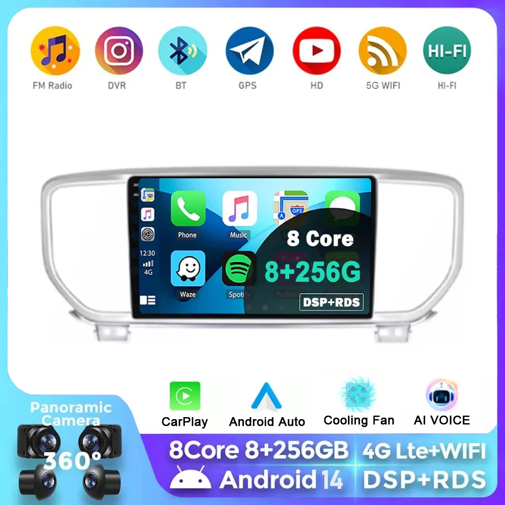 Для Kia Sportage 4 QL 2018-2022 Android 14 Carplay Автомобильный радиоприемник Навигация GPS
