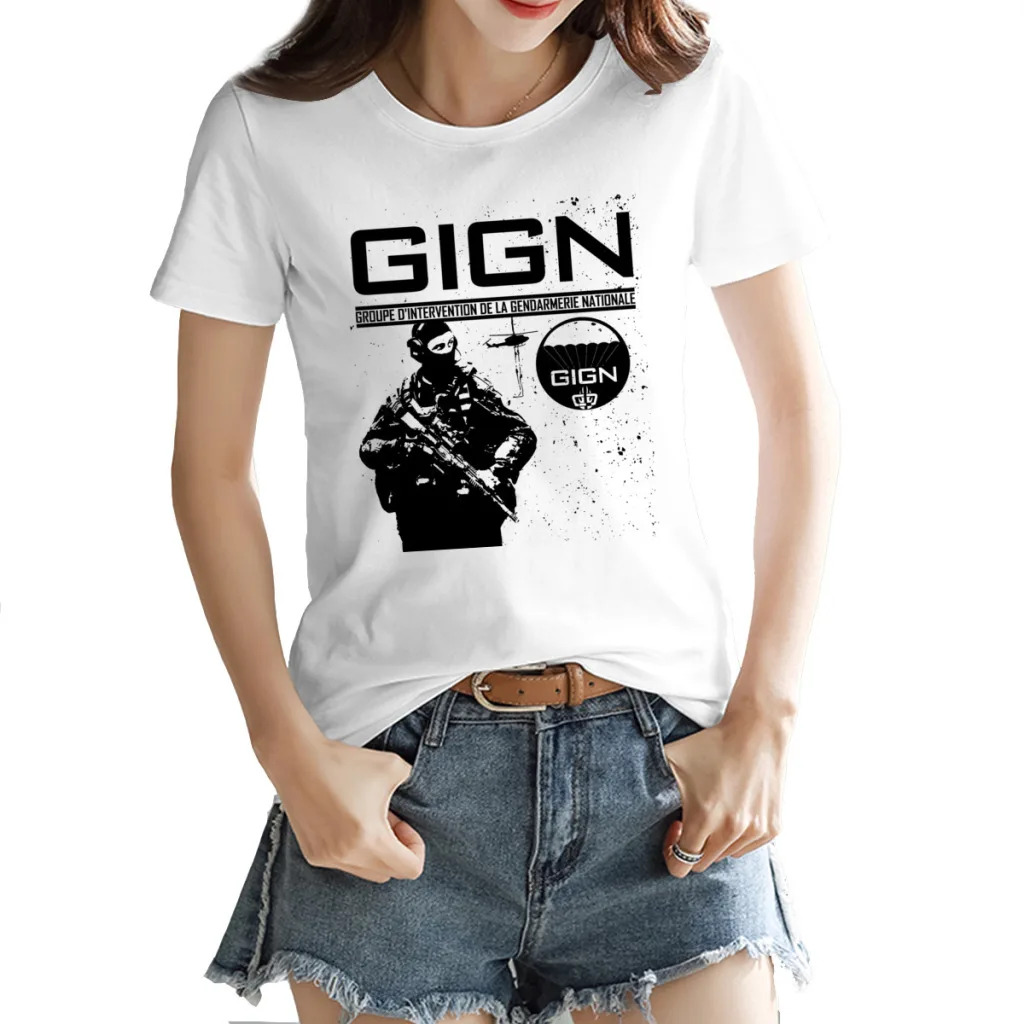 

Cute GIGN Elite Forces National Gendarmerie Intervention Group Crewneck T-shirt White Funny HarajukuTees Tops European Size