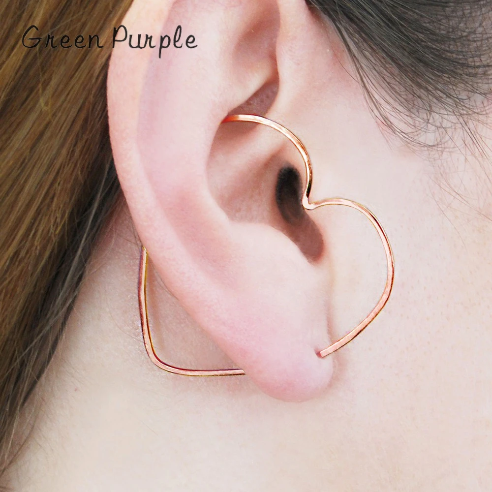 

Romantic Love Heart Ear Cuff Ear Climber Handmade Earrings Real 14k Gold Filled Jewelry Oorbellen Minimalist Earrings For Women
