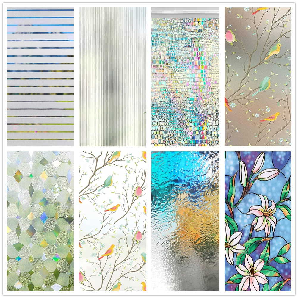 

Privacy Window Film Static Clings Decorative Sun Blocking Non-Adhesive Anti-UV Protection Heat Control Glass Stickers for Home