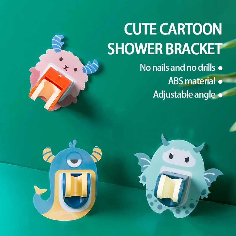 

New Cute Cartoon Shower Clip Bathroom Seamless Hook Strong Applique Shower Bracket Free Punching Nozzle Frame Adjustable Frame