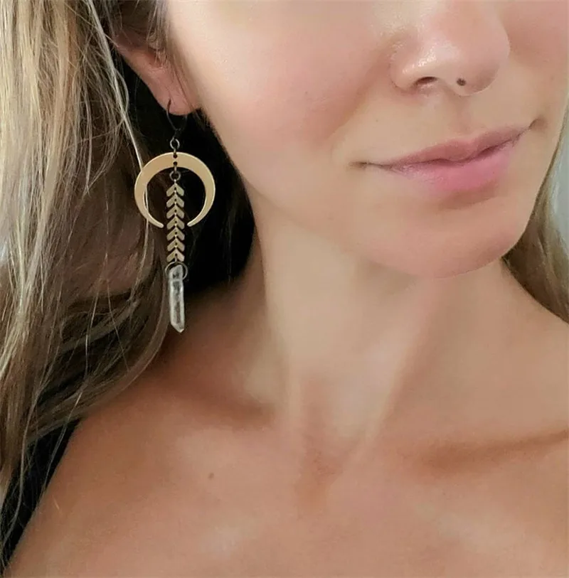 

New Natural Quartz Crystal Tassel Pendant Earrings Moon Earrings Gift Jewelry Pendant for Sweetheart