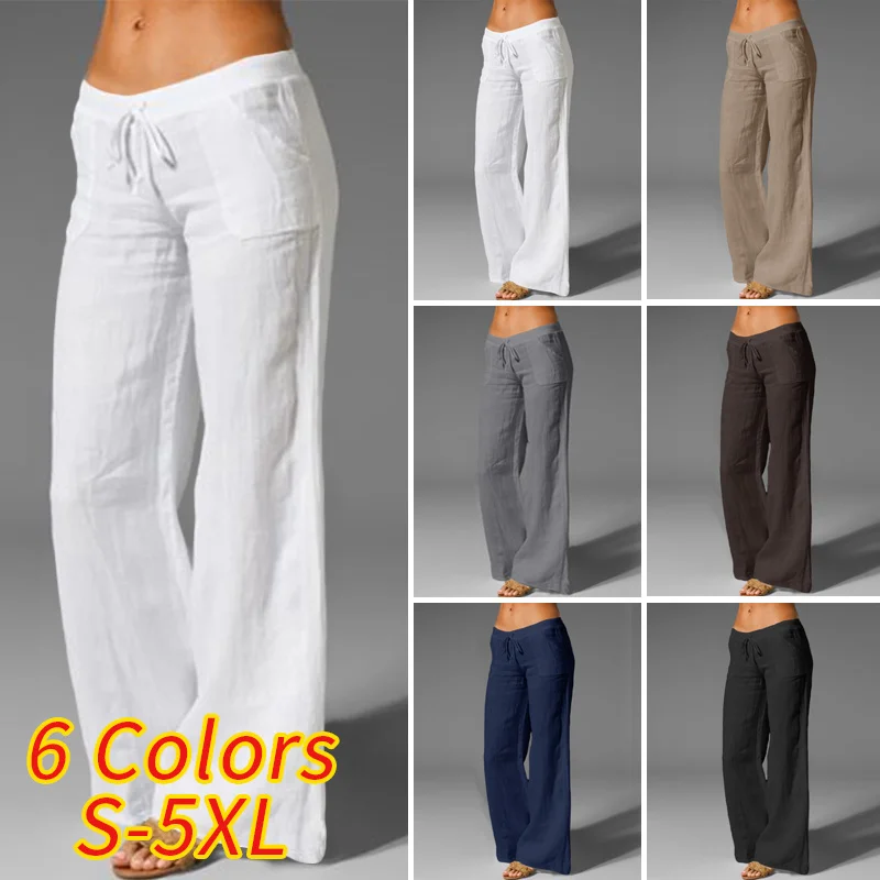 Retro 2021 autumn linen fashion long casual elastic belt solid breeches
