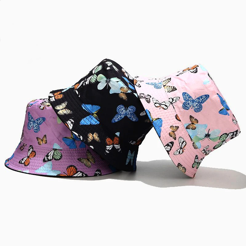 

MYALICE Butterfly Printed Casual Autumn Shade Anti Uv Cap Outdoor Sun Double-sided Fisherman Hat Panama Casual Hat for Women