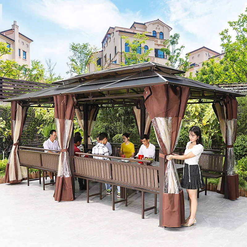 

1Pavilion outdoor villa courtyard canopy roof log cabin garden mobile four-corner pergola house wrought iron pavilion