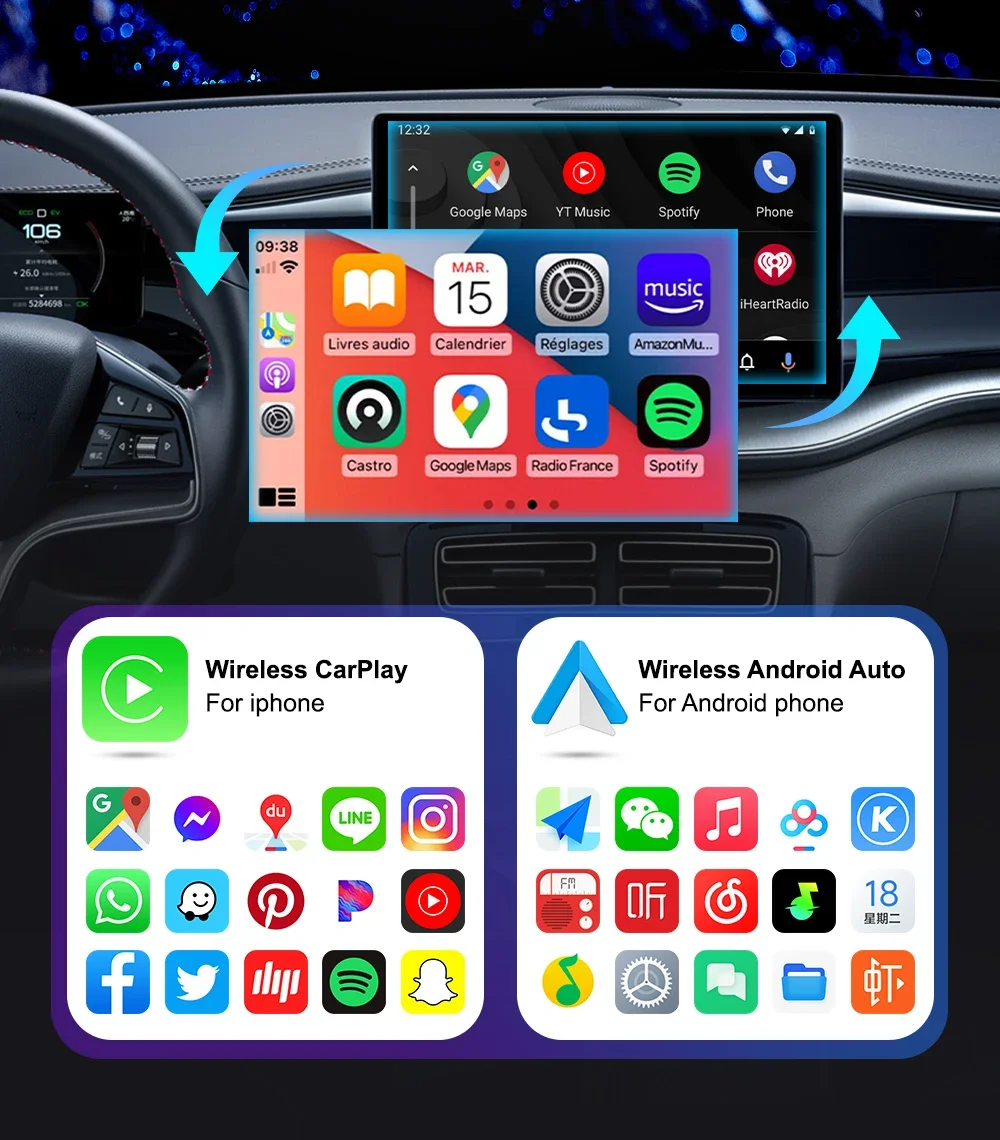Беспроводной адаптер Carplay и Android Auto 2 в 1 Plug and Play USB Type C Dongle Wi-Fi Bluetooth Connect для