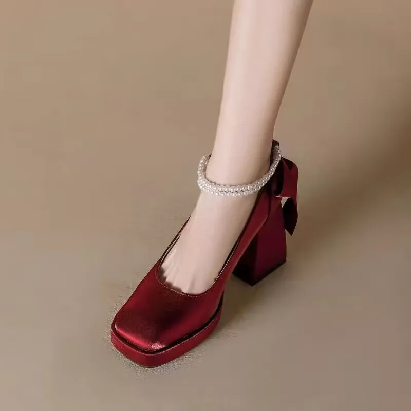 Новинка 2024 женские удобные туфли Мэри Джейн на высоком каблуке вечерние