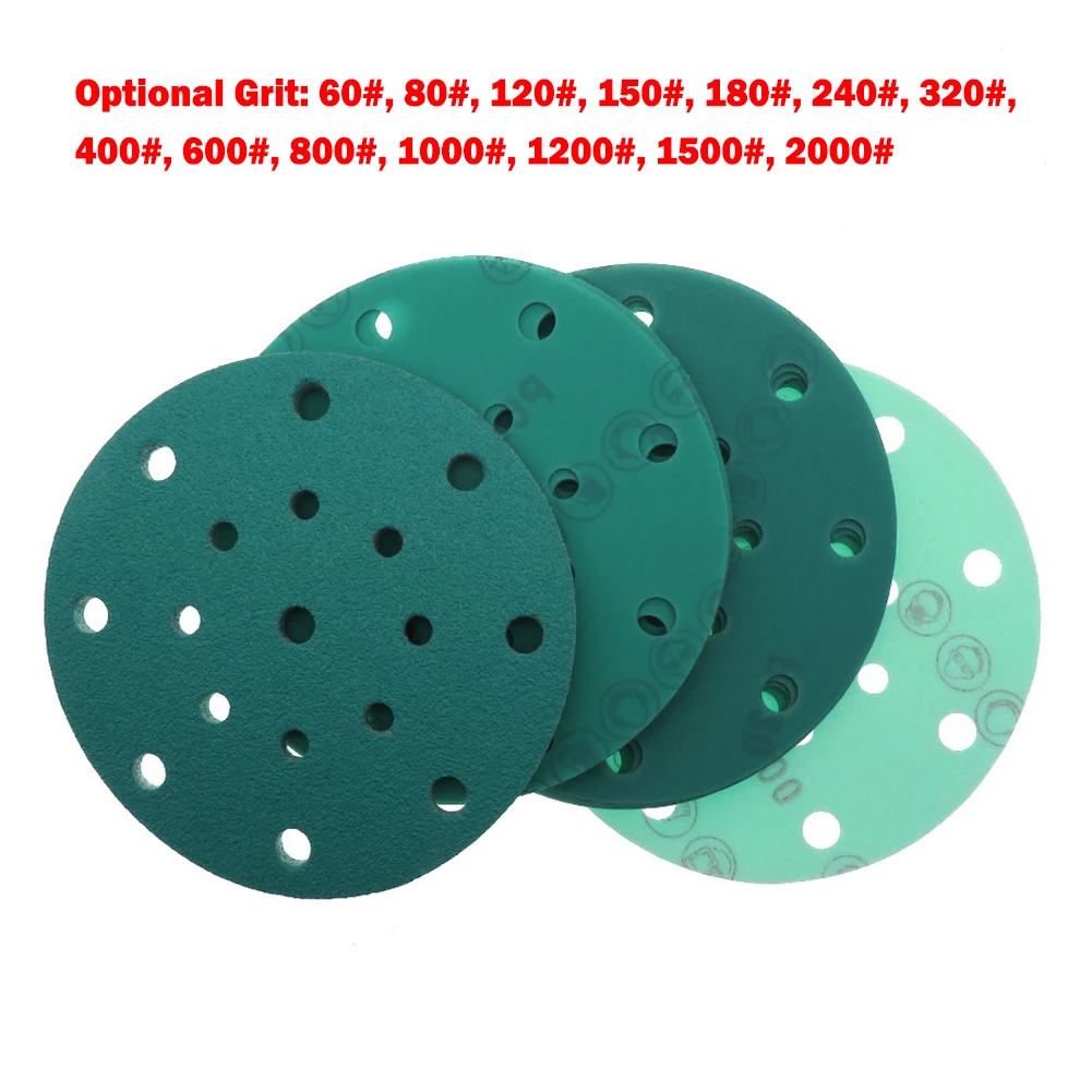 

6-дюймовые шлифовальные диски с 17 отверстиями, шлифовальный диск с крючком и петлей для влажной сухой ПЭТ-пленки, зернистость 60-2000, шлифоваль...