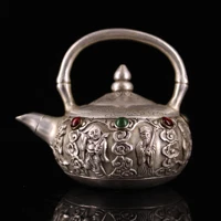 4 tibetan temple collection old bronze gilt silver gem the eight immortals flagon teapot ornament town house exorcism