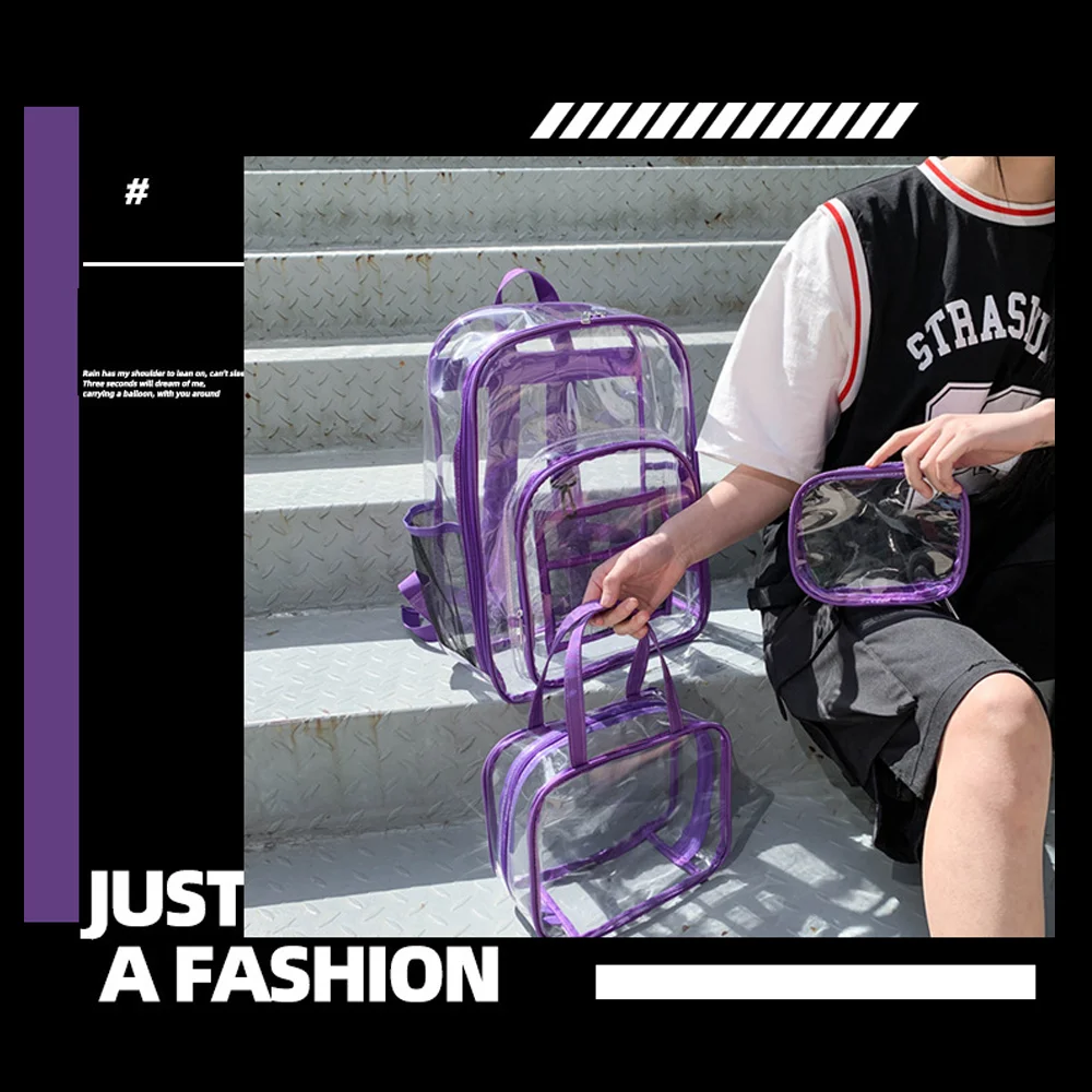 Clear Transparent Backpack PVC School Backpack/Outdoor Backpack with Black Trim, Large Capacity Student Schoolbag, Couple Travel