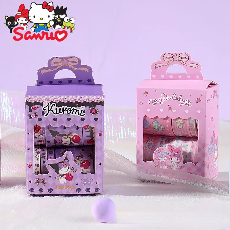 

1Set(10Pc) Sanrio Kuromi Hello Kitty Melody Cinnamoroll Handbook Tape Gift Box Handbook Sticker Scroll Cartoon Stamping Sticker