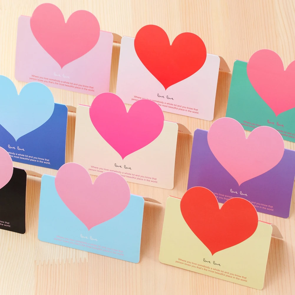 

10pcs/bag Mixed Color LOVE Heart Shape Greeting Card Valentines Day Gift Card Wedding Invitations Card Romantic Thank You Cards