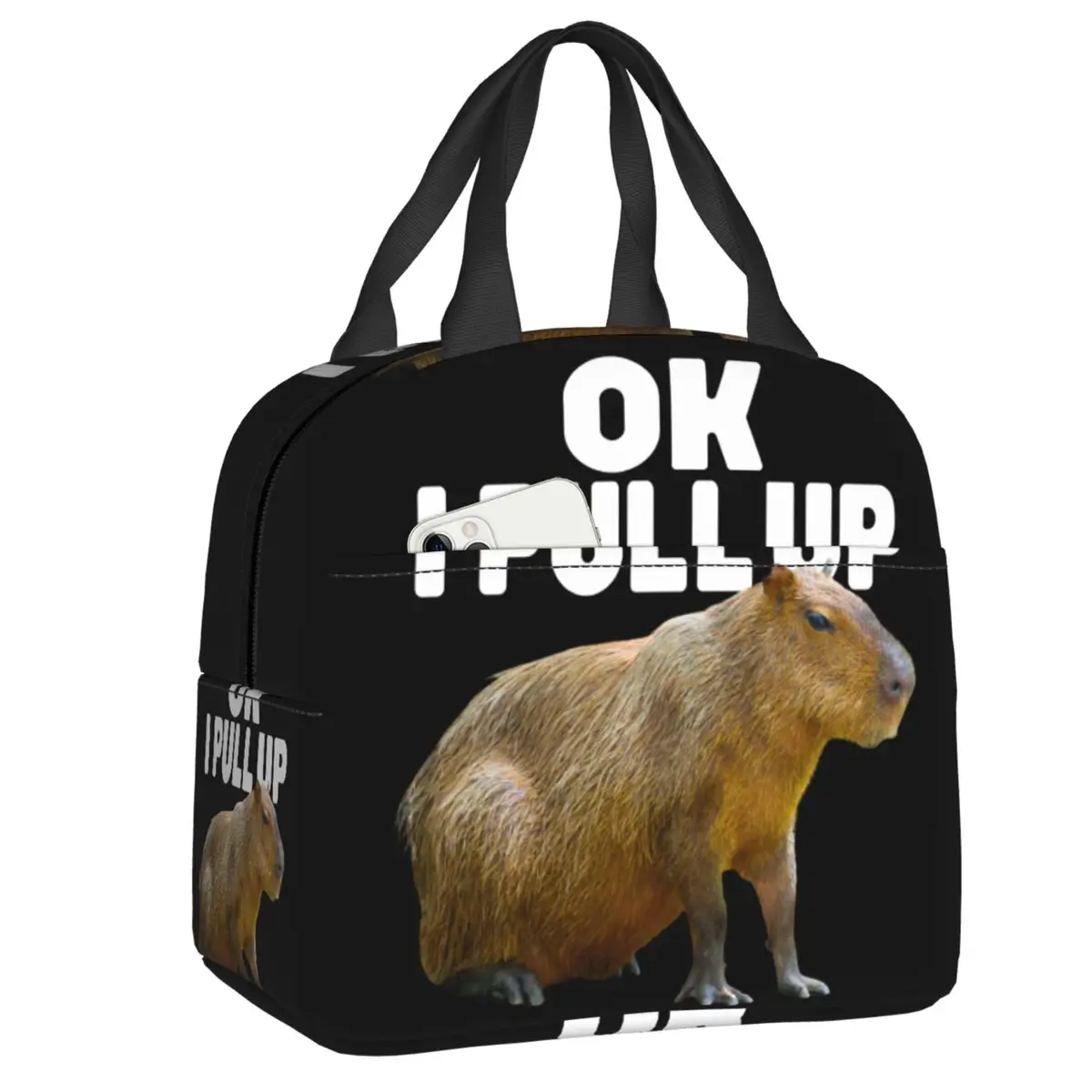 

Ok Saya Pull Up Capybara Insulated Lunch Tote Bag for Women Animal Pet Portable Cooler Thermal Bento Box Kids School Children