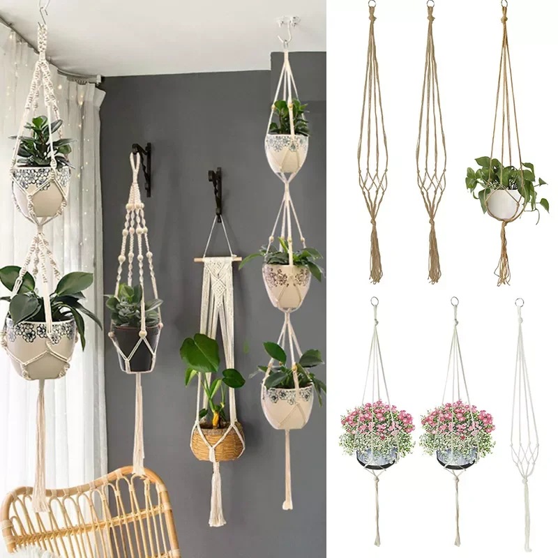 

1Pcs Handmade Flower/Pot Hanging Baskets Macrame Plant Hanger Flowerpot Holder Net For Wall Decoration Countyard Garden Supplies