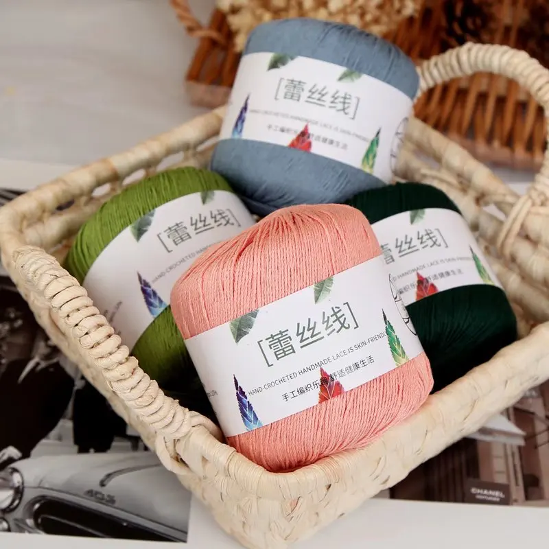 100% хлопчатобумажная кружевная пряжа для вязания крючком тонкая нить рукоделия