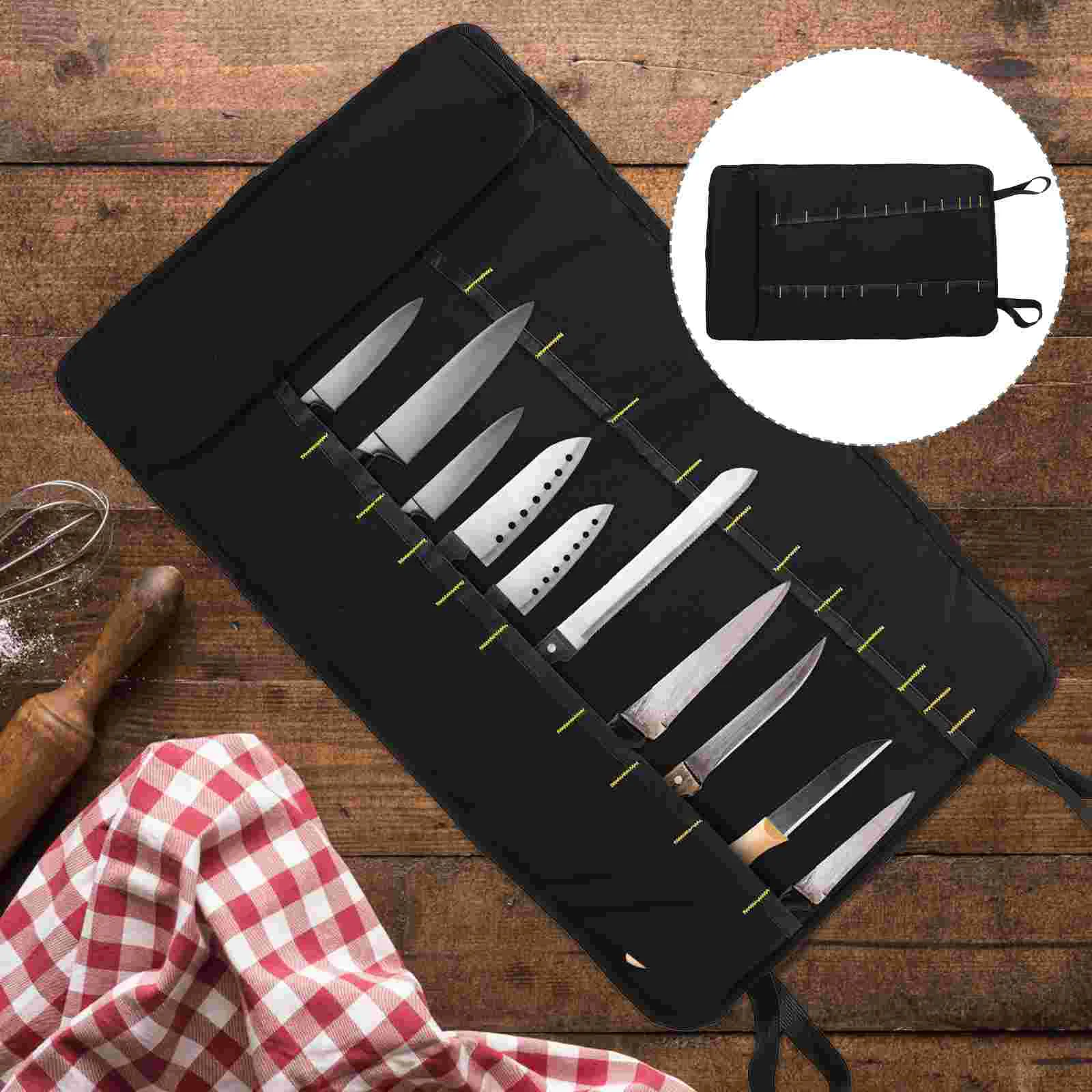 

Chef Roll Case Holder Cutlery Pouch Organizer Kitchen Backpack Wrap Pocket Canvas Carrying Travel Utensils Outdoor Storage