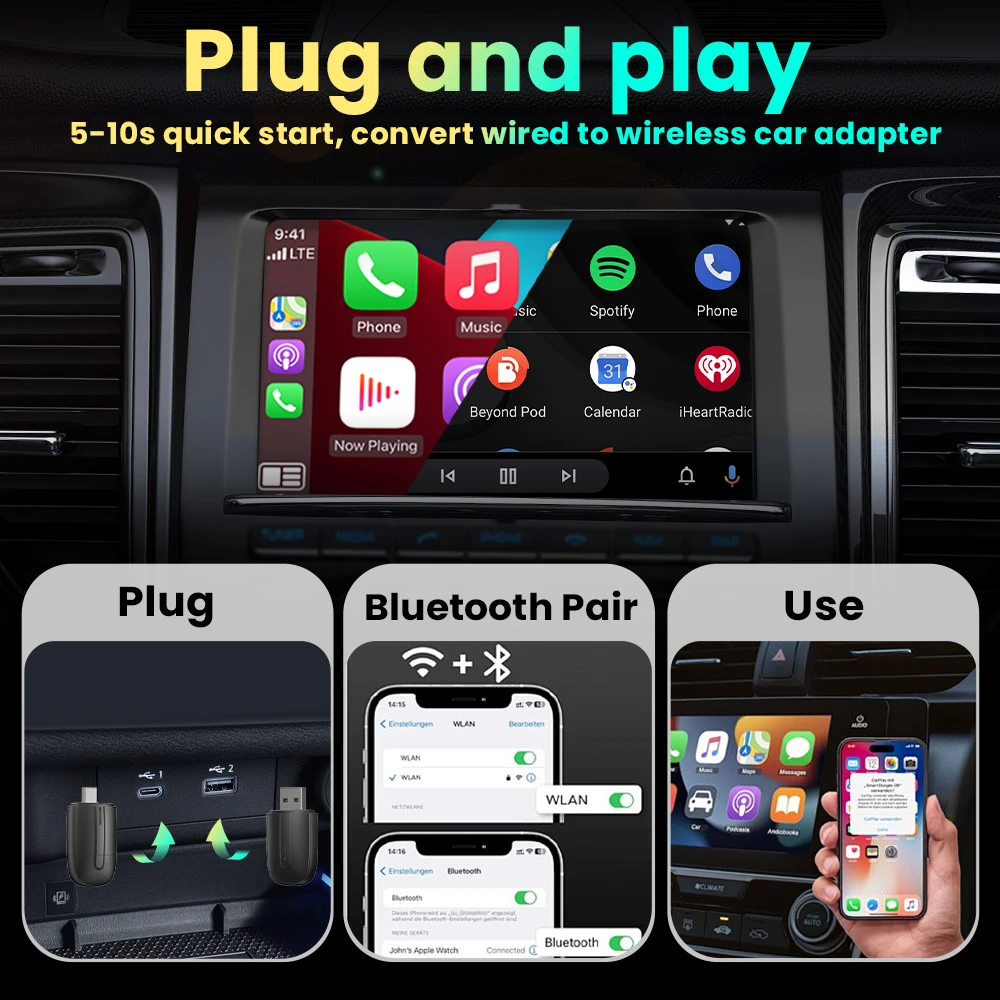 Беспроводной Android автоматический адаптер CarPlay 2 в 1 для Ford C-MAX Fiesta Flex Focus Taurus Edge Escape