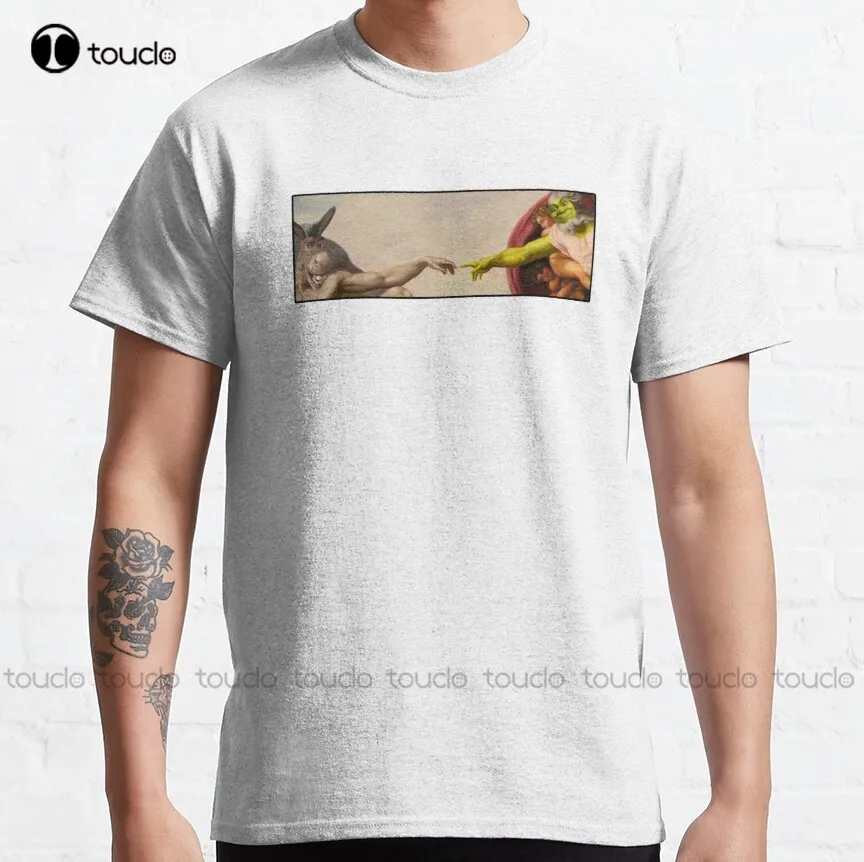 

Shrek Hands Of God Shrek Donkey Funny Meme God Religion Hands Touch Classic T-Shirt Womens Polo Shirts Custom Aldult Teen Unisex
