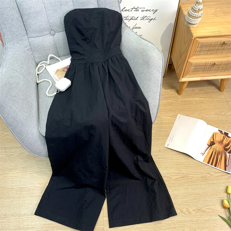 Fashion Summer New 2022 Overalls Elegant Party One Piece Black Tube Top Jumpsuit Wide Leg Pants Casual Female Jumpsuit Women